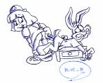 anthro anus bdsm bondage bound clothing cuff_(restraint) dominant dominant_female duo female genitals gloves handcuffs handwear interspecies male male_penetrated metal_cuffs penetration pussy restraints shackles submissive submissive_male blue_b tiny_toon_adventures warner_brothers buster_bunny elmyra_duff human lagomorph leporid mammal rabbit low_res