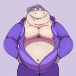 anthro belly clothing countershading grey_body male moobs navel nipples onesie overweight overweight_male simple_background solo exopaz dreamworks the_bad_guys mr._shark_(the_bad_guys) fish marine shark 1:1 2021 hi_res