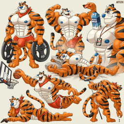 abs anthro ball balls basketball_(ball) basketball_hoop bulge butt clothing container dunking erection eyewear genitals golf_ball golf_club humanoid_genitalia humanoid_penis jockstrap male mascot milk_container muscular pecs penis sleeping sunglasses underwear artizek frosted_flakes kellogg's tony_the_tiger felid mammal pantherine tiger 1:1 hi_res