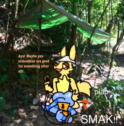 anthro ass_up bdsm bondage bound camp camping_tent degradation dialogue duo explorer forced forest jungle male male/male muzzle_(object) muzzled native outside photo_background plant plap raceplay racism rape sex smacking_ass sound_effects speciesism text tree tribal smalleebun amphibian canid mammal salamander scalie english_text photography_(artwork)