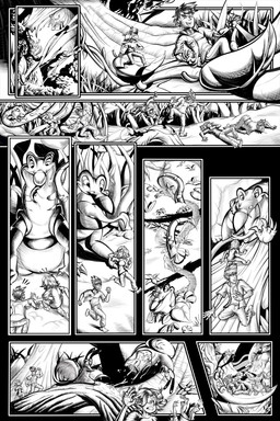 anthro barefoot canon_x_oc eyewear feet female forest glasses leaf male micro plant sequentialism surfing tree inking last69skulls ferngully lou_(ferngully) gastropod human humanoid lizard mammal mollusk monitor_lizard reptile scalie snail black_and_white comic cross-hatching hatching_(art) hi_res monochrome shaded