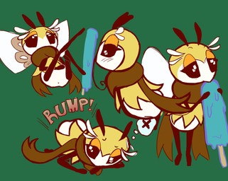 ambiguous_gender antennae_(anatomy) anus blush feral food green_background half-closed_eyes insect_wings lepidopteran_wings narrowed_eyes popsicle scarf simple_background solo thin_calves thin_legs thin_thighs toony white_body wings x_anus yellow_body sad_maggot nintendo pokemon arthropod generation_7_pokemon insect pokemon_(species) ribombee 2016 hi_res multiple_scenes