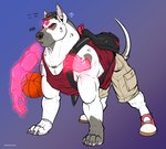 ball basketball_(ball) clothed clothing feral jock male mongrel_dog solo narram tanner_(narram) canid canine canis canis_species(narram) domestic_dog mammal absurd_res hi_res