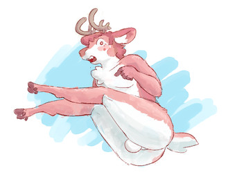 anthro antlers backsack balls butt fluffy flustered genitals hooves horn male nude perineum shocked solo tail dirtballrun lu_(dirtballrun) deer mammal