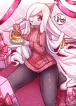 cake clothing dessert ears_down eating female food hair heart_symbol holding_cake holding_food holding_object holding_plate humanoid_pointy_ears kneeling legwear long_ears looking_at_viewer pantyhose pink_eyes pivoted_ears pupils question_mark red_clothing red_floor red_sweater red_topwear slit_pupils solo sweater topwear white_body white_hair white_skin morbidlycutecrunch humanoid absurd_res hi_res pink_theme