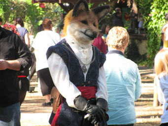 anthro black_clothing black_gloves black_handwear clothed clothing costume day female festival fully_clothed fursuit garb gloves group handwear male melee_weapon outside real renaissance_festival shirt solo_focus swindlehurst sword topwear weapon unknown_artist canid canine fox human mammal 4:3 absurd_res grandfathered_content hi_res photography_(artwork) source_request