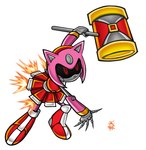 anthro clothing dress female fight hammer holding_object holding_weapon machine piko_piko_hammer pink_body rockets solo thick_calves thin_thighs thrusters tools weapon unknown_artist sega sonic_the_hedgehog_(series) amy_rose metal_amy eulipotyphlan hedgehog mammal robot