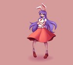 big_breasts bottomwear breasts clothed clothing crossed_arms dress female hair long_hair looking_at_viewer open_mouth purple_hair red_eyes shadow shirt solo standing topwear elfdrago asian_mythology east_asian_mythology japanese_mythology mythology touhou reisen_udongein_inaba animal_humanoid humanoid lagomorph lagomorph_humanoid leporid_humanoid mammal mammal_humanoid rabbit_humanoid yokai 2023 absurd_res digital_media_(artwork) hi_res