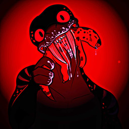 4_fingers anthro blood bodily_fluids fangs fingers gore male red_background sabertooth_(anatomy) sadism sharp_teeth simple_background solo stripes teeth vore perox feeroxx_(wild_synapsid) dicynodont eupelycosaur gorgonopsid inostrancevia prehistoric_species synapsid therapsid 1:1 hi_res