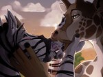 anthro bodily_fluids drooling duo extreme_french_kiss female female/female french_kissing holding_head kissing lips long_tongue saliva thick_bottom_lip thick_lips tongue akkusky equid equine giraffe giraffid mammal zebra 4:3 absurd_res hi_res