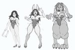 annoyed anthro base_one_layout basic_sequence big_breasts biped bow_(feature) bow_tie breast_expansion breasts butt butt_expansion clothing expansion female footwear human_to_anthro linear_sequence one_row_layout open_mouth shoes simple_background smile smirk solo species_transformation standing surprise three_frame_image three_frame_sequence transformation transformation_sequence white_background wide_hips sutibaru tekken asuka_kazama human lagomorph leporid mammal rabbit 2011 absurd_res hi_res monochrome sequence