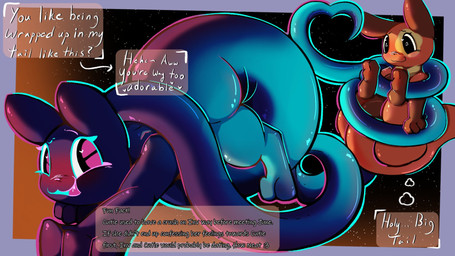ambiguous_gender anthro big_eyes big_tail dialogue duo gesture heart_symbol huge_tail hyper hyper_tail long_tail looking_at_another neon nude semi-anthro tail tail_coil tail_gesture tail_heart talking_to_another text thought_bubble cutie_clanket rain_world videocult cutie_clover inv_(rain_world) slugcat 16:9 english_text hi_res widescreen male_(lore)