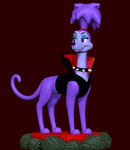 3d_modeling 3d_print alternative_fashion clothed clothing collar female feral goth half-closed_eyes looking_back narrowed_eyes purple_body rock simple_background smile solo spiked_collar spikes sillytoys all_dogs_go_to_heaven don_bluth belladonna_(all_dogs_go_to_heaven) canid canine canis domestic_dog mammal 3d_(artwork) digital_media_(artwork) full-length_portrait hi_res portrait