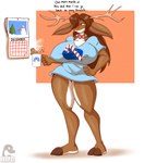 2_toes annoyed anthro antlers bell big_breasts blue_eyes bottomless breasts brown_hair calendar candy candy_cane clothed clothing collar container crossgender cup december_(month) dessert ellipsis feet female food gingerbread_man hair hair_over_eye hand_on_hip holding_container holding_cup holding_object hooved_toes hooves horn huge_breasts mtf_crossgender multicolored_body nipple_outline one_eye_obstructed profanity red_nose shirt solo text toes topwear two_tone_body conditional_dnp zp92 rudolph_the_red-nosed_reindeer rudolpha_(zp92) deer mammal new_world_deer reindeer absurd_res english_text hi_res