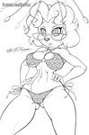 anthro big_breasts bikini breasts camel_toe clothed clothing eyewear female glasses hand_on_hip hypnosis mature_anthro mature_female mind_control nipple_outline solo swimwear two-piece_swimsuit scificat disney goof_troop ms._pennypacker canid canine canis domestic_dog mammal monochrome