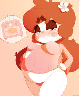 accessory appliance bedroom_eyes belly big_belly big_breasts blush bread breasts brown_eyebrows cheek_spots clothed clothing doll eyebrows eyelashes featureless_breasts female flower flower_in_hair food front_view hair hair_accessory hand_on_belly hand_on_hip iris kitchen_appliance light long_hair looking_at_viewer narrowed_eyes not_furry oven plant pregnant pregnant_female pregnant_humanoid pupils red_hair seductive simple_background smile solo speech_bubble standing tan_background three-quarter_view topwear translucent translucent_clothing translucent_topwear underwear white_body nonamoth gloom_gloria animate_inanimate humanoid living_doll 2019 colored digital_media_(artwork) hi_res lighting pictographics portrait signature three-quarter_portrait