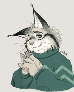 anthro clothing fur grey_body grey_fur male paws simple_background solo sweater topwear yellow_eyes koroburger disney zootopia pawbert_lynxley felid feline lynx mammal hi_res