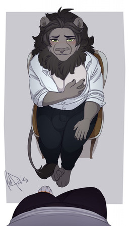 anthro bulge clothed clothing duo first_person_view looking_at_viewer male male_pov nipple_fetish nipple_pinch nipple_play open_clothing open_shirt open_topwear pinch shirt shy sitting topwear redpixie felid lion mammal pantherine 2018 hi_res