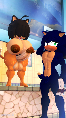 5_fingers 5_toes ahoge anthro areola balls bath bathhouse big_areola big_balls big_breasts big_penis black_hair black_pubes blue_body blue_fur blue_hair breasts claws curvy_figure detailed_background duo erection feet finger_claws fingers fluffy fluffy_tail fur genitals glistening glistening_arms glistening_balls glistening_body glistening_breasts glistening_fur glistening_genitalia glistening_legs glistening_penis green_eyes gynomorph hair hair_over_eyes holding_object holding_towel huge_areola huge_balls huge_breasts huge_hips huge_penis huge_thighs imminent_sex inside intersex long_hair long_tail male multicolored_body multicolored_fur nipples nude nude_anthro nude_gynomorph nude_intersex nude_male open_mouth penis penis_size_difference pubes puffy_nipples shortstack smile tail tan_body tan_fur teeth text thick_thighs toes towel two_tone_body two_tone_fur voluptuous voluptuous_anthro voluptuous_gynomorph voluptuous_intersex wet wet_body wet_breasts wet_fur wet_penis wet_thighs wide_hipped_anthro wide_hipped_gynomorph wide_hipped_intersex wide_hips yellow_body yellow_fur countersfm diag34_(modeler) kabalmystic_(modeler) sega sonic_the_hedgehog_(series) ana_(countersfm) fan_character jack_(one0fivesfm) domestic_cat eulipotyphlan felid feline felis hedgehog mammal 2025 3d_(artwork) 9:16 artist_name digital_media_(artwork) hi_res source_filmmaker_(artwork) watermark