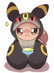 :3 ambiguous_gender black_clothing blush blush_lines brown_body brown_fur clothed clothing cosplay ears_up emanata feral flashlight front_view fur holding_object kemono light light_beam markings mouth_closed narrowed_eyes raised_tail ring_(marking) simple_background solo tail white_background ke_mo_suke nintendo pokemon eevee eeveelution generation_1_pokemon generation_2_pokemon pokemon_(species) umbreon 2025 digital_media_(artwork) hi_res shaded simple_shading