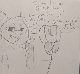 3_toes andromorph andromorph/male anus ass_up barefoot butt_flap clothing dialogue docked_tail duo feet furniture genitals gesture hand_gesture impending_anal intersex intersex/male male onesie paws plantigrade short_tail sofa soles stuck tail thumbs_up toes vulva lupopossum pornhub catsby_mcyifferson lupo_(lupopossum) american_opossum felid mammal marsupial prehistoric_species saber-toothed_tiger virginia_opossum 2025 absurd_res graphite_(artwork) hi_res monochrome sketch traditional_media_(artwork)