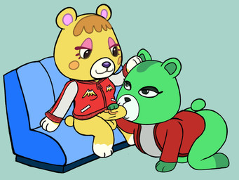 all_fours anthro balls clothed clothing fellatio female furniture genitals gynomorph half-closed_eyes hand_on_head intersex intersex/female narrowed_eyes oral penile penis sex sofa darkpatito animal_crossing nintendo fan_character tammy_(animal_crossing) trixie_(rubidiumnitride) bear cricetid hamster mammal rodent 4:3 hi_res