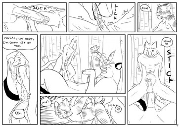 abdominal_bulge anal anal_penetration anthro anthro_on_feral anthro_penetrated anthro_penetrating anthro_penetrating_feral balls bestiality bodily_fluids clothed clothing cowgirl_position dialogue erection eyes_closed fellatio feral feral_penetrated feral_penetrating feral_penetrating_anthro from_front_position genital_fluids genitals group group_sex heart_symbol humanoid_genitalia humanoid_penis interspecies large_penetration larger_male larger_penetrated licking lying male male/male male_on_bottom male_on_top male_penetrated male_penetrating male_penetrating_male nude on_back on_bottom on_top one_eye_closed open_mouth oral oral_penetration outside partially_clothed penetration penile penis penis_lick plant precum rimming saliva sex size_difference smaller_male smaller_penetrated speech_bubble straddling text threesome tongue tongue_out tree trio james_howard alpha_(james_howard) rex_(james_howard) canid canine canis cougar domestic_cat domestic_dog felid feline felis mammal 2011 archived_source black_and_white comic digital_drawing_(artwork) digital_media_(artwork) english_text monochrome multiple_scenes