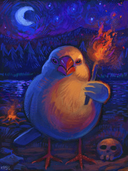 3_claws 3_toes ambiguous_feral ambiguous_gender avian_feet beak biped bipedal_feral black_eyes bone campfire claws crescent_moon detailed_background empty_eyes feathers feet feral fire front_view glistening glistening_eyes holding_object holding_torch looking_at_viewer moon night outside plant skull sky solo standing tail tail_feathers text toe_claws toes torch tree water white_body white_feathers ka92 avian bird java_sparrow passerine 2026 3:4 artist_name digital_media_(artwork) digital_painting_(artwork) full-length_portrait hi_res painting_(artwork) portrait shaded