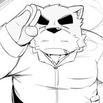 anthro belly biped facial_hair kemono male mustache one_eye_closed overweight overweight_anthro overweight_male smoking solo wink emufu bear mammal 1:1 2015 monochrome