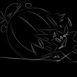 >_< belly big_belly eyes_closed huge_belly hyper hyper_belly hyper_inflation inflation popping spherical_inflation ioto vib-ribbon vibri 1:1 2020 low_res monochrome