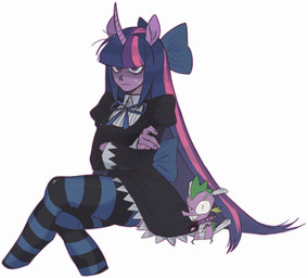 alternative_fashion anthro bodily_fluids clothing cosplay crossed_arms female goth gothic_lolita hair horn j-fashion legwear lolita_(fashion) long_hair ribbons solo stockings sweat sweatdrop mistigri_0000 friendship_is_magic hasbro my_little_pony mythology panty_and_stocking_with_garterbelt chuck_(pswg) spike_(mlp) stocking_anarchy twilight_sparkle_(mlp) equid equine mammal mythological_creature mythological_equine unicorn hi_res