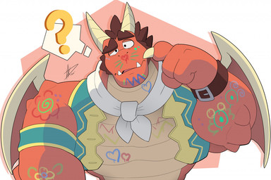 anthro clothing front_view horn looking_at_viewer male muscular muscular_anthro muscular_male paint paint_on_body paint_on_face question_mark red_body scarf simple_background solo white_background wings hikazedragon activision mythology spyro_reignited_trilogy spyro_the_dragon delbin_(spyro) rescued_dragons_(spyro) dragon mythological_creature mythological_scalie scalie 2022