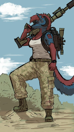 alxias black_nose blue_fur canine demon female fur gun hair horn mammal ranged_weapon red_fur red_hair rifle sligarthetiger sniper soldier solo weapon wolf
Rating: Safe
Score: 5
User: xXK1T5UN3Xx
Date: January 11, 2014