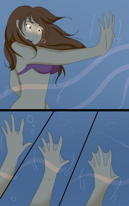 bikini bikini_top brown_hair clothing female hair membrane_(anatomy) mermaidification solo split_form swimwear transformation two-piece_swimsuit webbed_hands mistress-honey aquatic human mammal merfolk 5:8