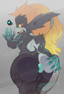 against_surface anus ass_on_glass big_butt blue_anus blue_markings breasts butt female genitals glass grey_background hair heart_symbol humanoid_pointy_ears looking_at_viewer looking_back looking_back_at_viewer markings on_glass orange_hair pointy_ears ponytail rear_view red_eyes simple_background solo spread_butt spreading thick_thighs vulva wide_hips yellow_sclera knuxy nintendo the_legend_of_zelda twilight_princess midna humanoid imp twili hi_res