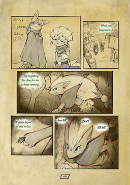 3_fingers anthro biped blue_eyes claws cloak clothing dialogue ellipsis female fingers fur green_eyes group hair hand_spike holding_object long_hair male onomatopoeia page_number red_eyes red_glow sound_effects spikes spikes_(anatomy) text trio truescorn nintendo pokemon pokemon_mystery_dungeon spike_chunsoft asche_(truescorn) clarity_(truescorn) orchid_(truescorn) generation_4_pokemon generation_5_pokemon lucario pokemon_(species) weavile zoroark 2026 comic english_text hi_res