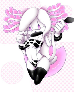 anthro belly breasts clothing cow_suit female legwear medium_breasts navel non-mammal_breasts non-mammal_navel solo stockings tail tail_tuft thick_thighs tuft under_boob wide_hips juztotheark sega sonic_the_hedgehog_(series) esmeralda_axolotl fan_character amphibian aquatic axolotl mole_salamander salamander