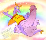 2023 absurd_res alternate_version_at_source anthro balls big_balls big_penis bottomless clothed clothing digital_media_(artwork) disney disney_parks dracovar_valeford dragon epcot figment flying foreskin foreskin_play foreskin_pull genitals happy hi_res horn huge_balls huge_penis humanoid_genitalia humanoid_penis hyper hyper_balls hyper_genitalia hyper_penis journey_into_imagination looking_at_viewer male mythological_creature mythological_scalie mythology outside partially_clothed paws penis purple_body rainbow raised_arm retracted_foreskin scalie shirt smile solo spread_legs spreading tail text toony topwear walt_disney_world wings yellow_sclera