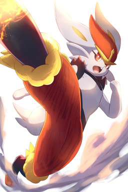 action_pose ambiguous_anthro ambiguous_gender anthro buckteeth fire fur kick long_ears looking_at_viewer open_mouth pose solo teeth tongue white_body white_fur rumine nintendo pokemon cinderace generation_8_pokemon lagomorph mammal pokemon_(species) 2025 2:3 digital_media_(artwork) hi_res