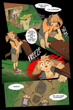 anthro anthro_pov bird's-eye_view clothed clothed_anthro clothed_male clothing dialogue first_person_view floppy_ears footwear fully_clothed fully_clothed_anthro fully_clothed_male high-angle_view male male_anthro male_pov outside speech_bubble standing text toeless_footwear toeless_sandals walking wearing_sandals ksejl canid canine canis domestic_dog mammal 2:3 comic english_text hi_res multiple_scenes