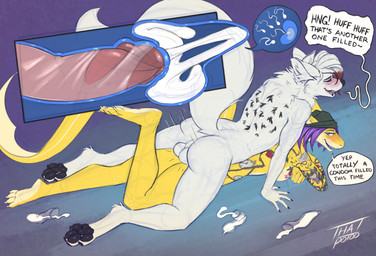 accidental_impregnation anthro backsack balls beanie blush bodily_fluids broken_condom clothing condom cum cum_in_uterus cum_in_vagina cum_inside dialogue discarded_condom duo female female_penetrated filled_condom genital_fluids genitals hair hat headgear headwear impregnation internal looking_pleasured male male/female male_penetrating male_penetrating_female ovum pawpads penetration purple_hair sex sexual_barrier_device smile sperm_cell text unwanted_cum_inside unwanted_impregnation uterus yellow_body thatpotoo exa_(thatpotoo) canid canine canis fish mammal marine shark wolf english_text hi_res