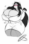 5_fingers big_breasts blush breasts button_(fastener) button_pop cleavage clothed clothing dress female fingers hair huge_breasts long_hair solo wardrobe_malfunction jwinkz summer_(jwinkz) bovid bovine cattle mammal 2018 2:3 greyscale hi_res monochrome