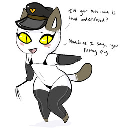 animal_crossing blush cat clothed clothing feline female fur hat leather mammal nintendo olivia skimpy unknown_artist video_games whip white_fur yellow_eyes
Rating: Questionable
Score: 4
User: Untamed
Date: July 15, 2013
