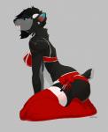 accessory alternative_fashion anthro biped bra clothing emo facial_piercing fangs female garter holidays kneeling legwear nose_piercing piercing septum_piercing smile solo teeth thigh_highs underwear emberwood christmas felid mammal hi_res