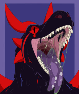 anthro anthro_pred bodily_fluids colored_saliva dripping fangs goo_drip green_saliva horn male male_pred mouth_shot open_mouth purple_body purple_flesh red_eyes saliva saliva_drip saliva_on_tongue saliva_string sharp_teeth slime soft_vore solo spikes spikes_(anatomy) teeth unusual_bodily_fluids unusual_saliva vore willing_pred foodshaped mythology devourer_(razor_koopa) dragon goo_creature goo_dragon mythological_creature mythological_scalie scalie 2021 absurd_res hi_res