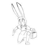 alternate_universe anthro briefcase clothing ears_up female gun hair police police_uniform ranged_weapon scar simple_background solo surprise uniform weapon white_background spoof_(artist) disney zistopia zootopia judy_hopps lagomorph leporid mammal rabbit hi_res line_art monochrome