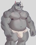 5_fingers barazoku black_eyebrows briefs bulge clothed clothing detailed_bulge eyebrows fingers humanoid_hands male solo thick_eyebrows underwear underwear_only white_briefs white_clothing white_underwear adios mammal rhinoceros 2022 colored hi_res