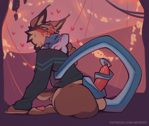 ambiguous_feral ambiguous_gender anthro anthro_on_feral balls bestiality biped blue_body blush clothing duo erection eyes_closed feral fur genitals grey_body grey_fur heart_symbol kneeling male male/ambiguous male_anthro penis serpentine smile topwear nepentz disney zootopia gary_de'snake pawbert_lynxley canada_lynx felid feline lynx mammal pit_viper reptile scalie snake viper absurd_res hi_res male_(lore)