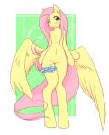 2016 anthro blush dieva4130 diva_(artist) equid equine feathered_wings feathers featureless_crotch female flat_chested fluttershy_(mlp) friendship_is_magic hair hasbro hi_res hooves long_hair looking_at_viewer mammal my_little_pony mythological_creature mythological_equine mythology navel pegasus pink_hair solo wings yellow_body yellow_feathers