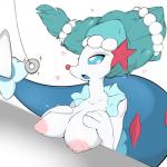 1:1 2016 anthro areola big_areola big_breasts blue_body blue_eyes blue_hair blue_mouth blue_skin breast_rest breasts female fluffbug generation_7_pokemon green_hair hair heart_symbol hi_res hypnosis mammal mind_control nintendo nipples nude open_mouth pokemon pokemon_(species) primarina simple_background solo spiral_eyes submissive submissive_anthro submissive_female white_background white_body white_skin